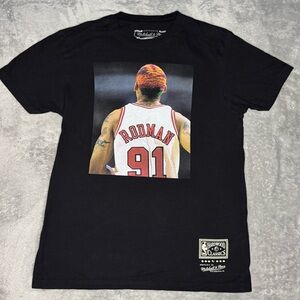 Mens Mitchell & Ness Black NBA Dennis Rodman Graphic Tee